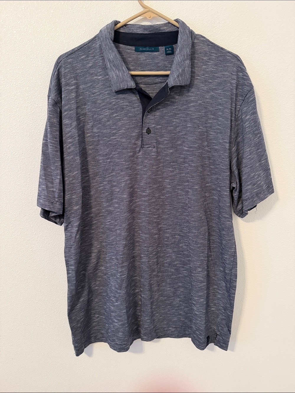 Perry Ellis Heathered Slate Blue Short-Sleeve Polo